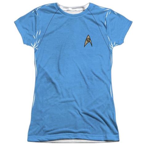 Star Trek Tos Science Uniform Frontback Print Juniors Cap Sleeve