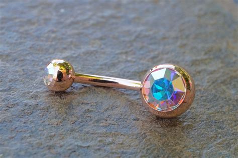 14kt Rose Gold Belly Button Ring Aurora Borealis Sparkle Gem
