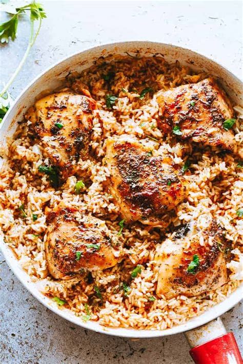 Serve with raspberry and blue cheese salad. Garlic Butter Chicken Thighs & Rice | Easy Chicken Thighs ...