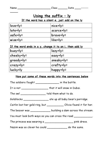 Ly Suffix Worksheets