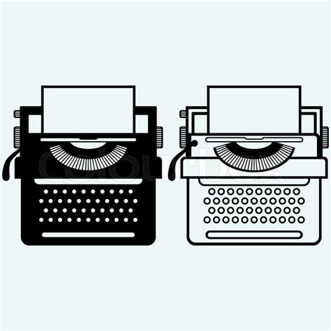 Typewriter. Isolated on blue background. Vector silhouettes | Stock