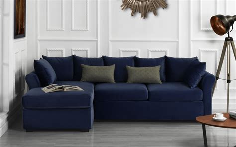 Modern Home Large Microfiber Velvet Sectional Sofa Navy