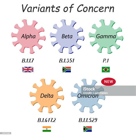 Vatiants Of Concern Coronavirus Icons With Who Variant Names From The