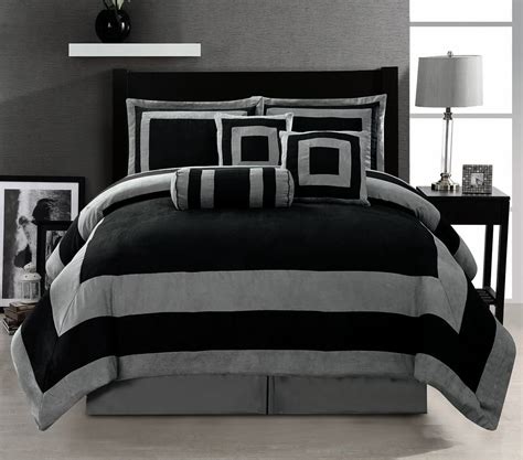 7 Pieces Black And Grey Micro Suede Comforter Set Bed In A
