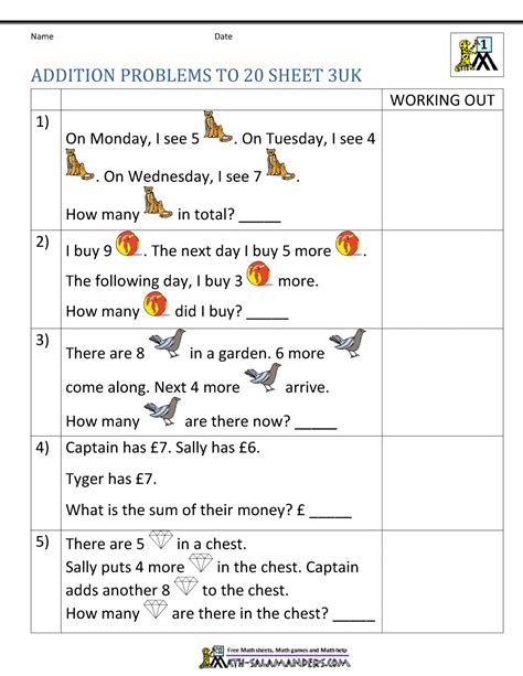 Free worksheets, handouts, esl printable exercises pdf and resources. 1st Grade Addition Word Problems