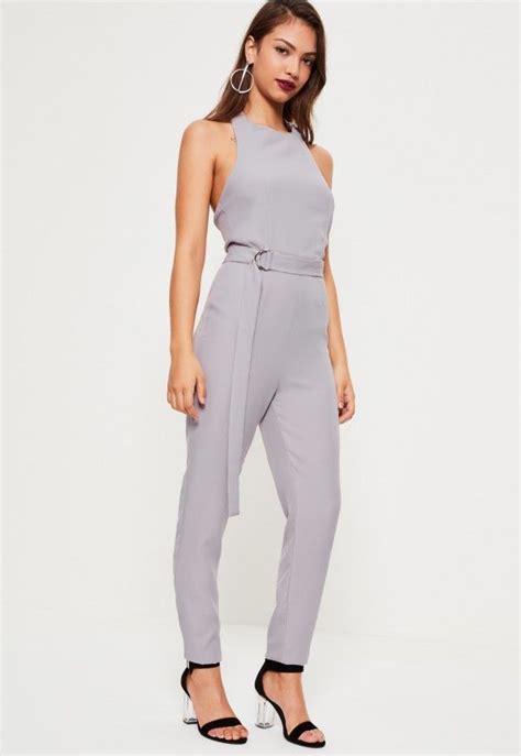 Grey D Ring Halterneck Jumpsuit Missguided Jumpsuit Jumpsuits For