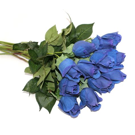 12 Long Stem Gorgeous Real Touch Royal Or Navy Blue Rose Buds Etsy