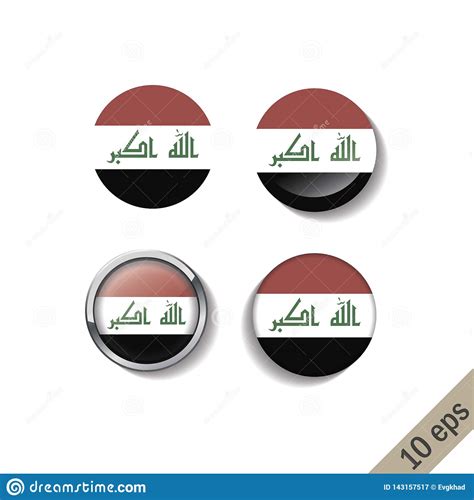 This version of the iraqi national flag is currently allowed to be flown in the kurdish minority region of iraq, while versions. Set Of IRAQ Flags Round Badges Stock Illustration ...