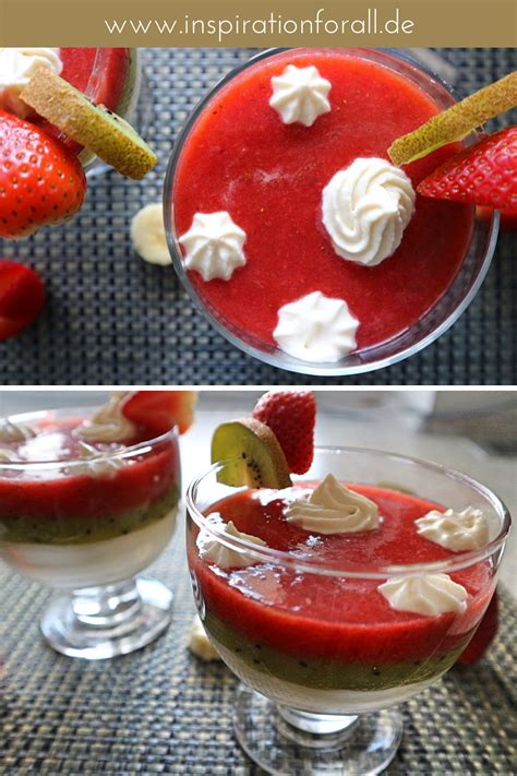 Es fühlte sich wie sommer an, trotz der 35 grad außentemperatur. Schichtdessert im Glas mit Erdbeeren, Kiwi & Bananen ...