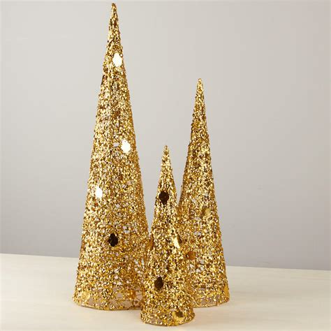 Gold Sequined And Glittered Graduated Cone Trees On Sale Seasonal