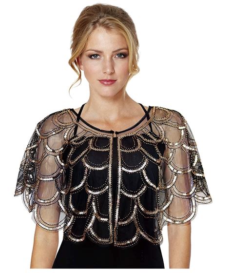 l vow women s 1920s gatsby shawl wraps beaded sequin evening cape bolero flapper cover up gold