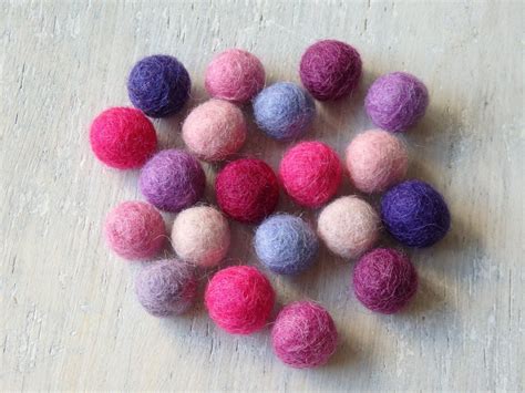 25 Nepalese Handmade Wool Felt Pom Poms Pink Purple Mix Pure Etsy