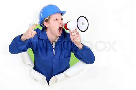 Construction Worker With A Megaphone Stock Image Colourbox
