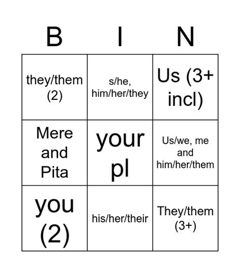 Simple Pronouns English Bingo Card
