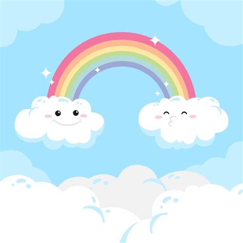 Premium Vector Hand Drawn Rainbow And Clouds With Faces