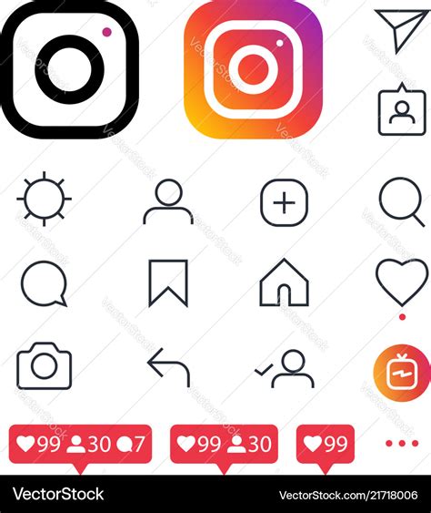 Instagram Icon Set Royalty Free Vector Image Vectorstock