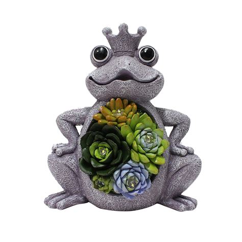 Solar Frog Garden Statue Cute Animal Resin Meaty Botanical Garden