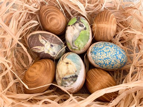 Set Of Easter Eggs Easter Wood Eggs Easter Eggs Wooden Etsy