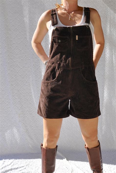 Brown Corduroy Overall Shorts Preppy 90s Express Romper Etsy