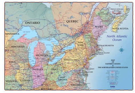 Northeastern _USA_ and_ Southeastern_ Canada_ 48" x 72"_ Laminated