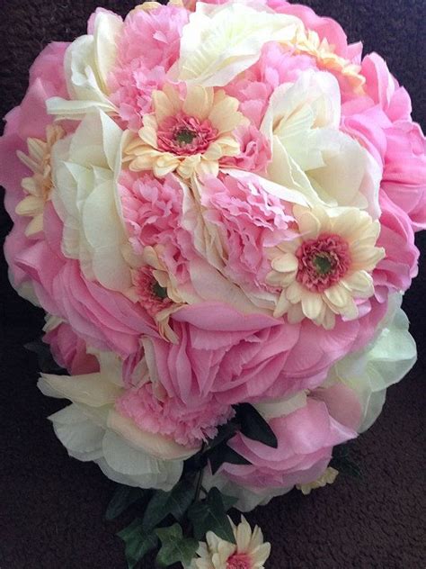 There are 12015 silk flower heads for sale on etsy, and they cost $8.01 on average. Cascading Pink and Cream Silk Roses Wedding Bridal Bouquet ...