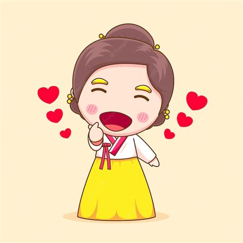Premium Vector Cute Korean Girl With Hanbok Posing Love Finger