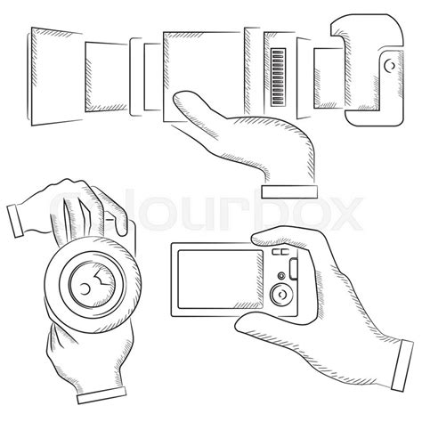 Sketch Hand Holding Camera Set Stock Vector Colourbox