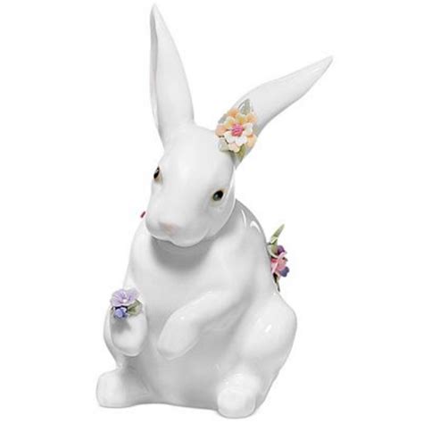 Bunny With Flowers Porcelain Sculpture Sitting Bunny Figurine Lladro