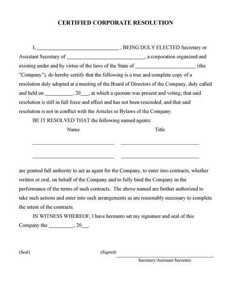 37 Printable Corporate Resolution Forms Templatelab