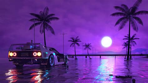 2048x1152 Resolution Retro Wave Sunset And Running Car 2048x1152