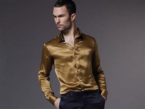 Golden Satin Shirt Stylish Men Wear Shiny Shirts Silk Shirt Men