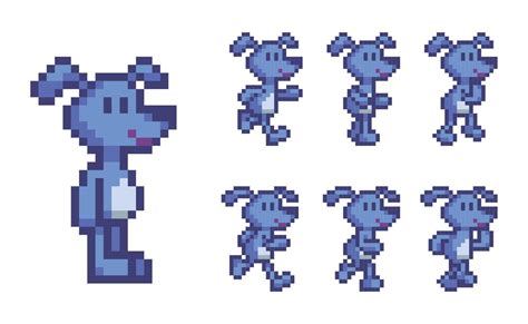 pixel art bits personaje azul cachorro correr animación vector Vector en Vecteezy
