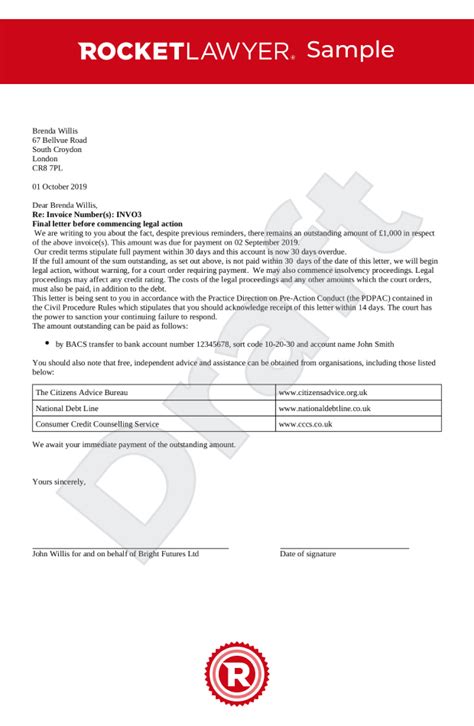 letter before action uk template free letter before claim
