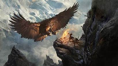 Fantasy Eagle Knight Giant Landscape Mage Mountains