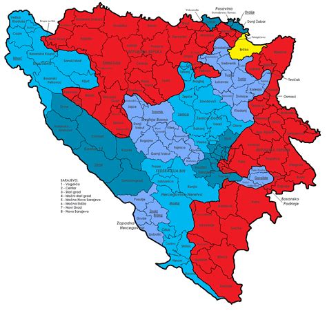 Landkarte Bosnien-Herzegowina (Karte Verwaltungsbezirke ...