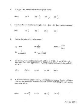 Generate ap calculus ab worksheets! AP Calculus AB Multiple Choice Exam (28 non-calculator problems) by Scott Reis