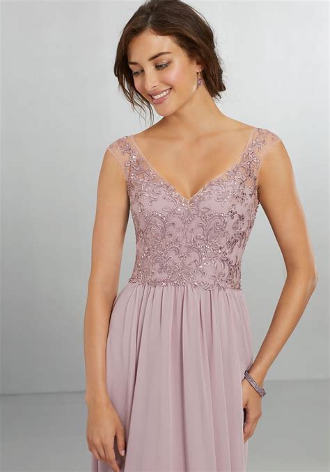 Chiffon Bridesmaids Dress With Intricately Embroidered And Beaded