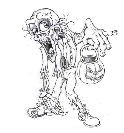 Zombie With Halloween Lantern Coloring Page Kids Play Color