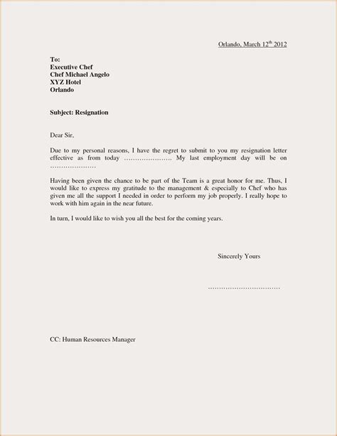 Simple Resignation Sample Letter Of Resignation From Job Template