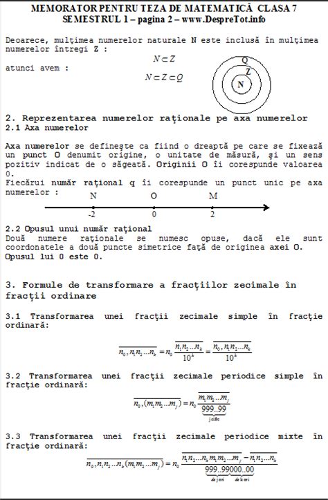 Teza Matematica Clasa 7 Sem 1 Memorator Formule