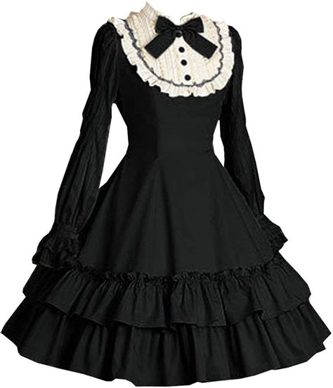 I Youth Women Girls Goth Black Lolita Dress Long Sleeves