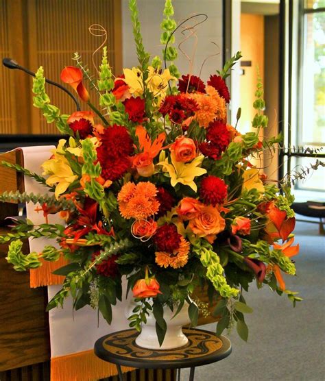 Fall Wedding Ceremony Flowers Mixed Yellow Orange And Red Flowers