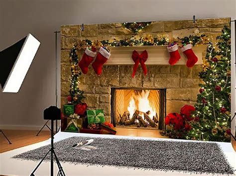 Christmas Fireplace Photography Backdrop Joyus