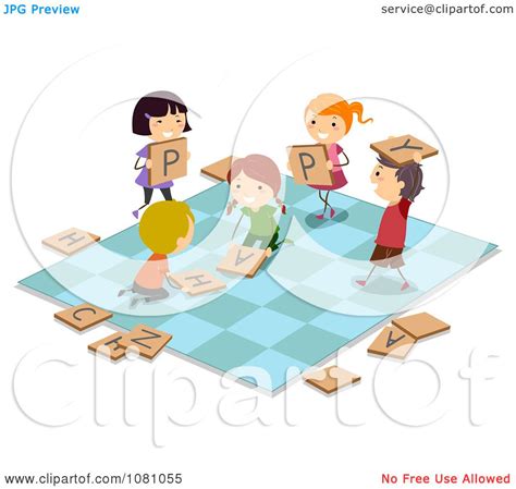 Clipart Stick Kids Playing On A Giant Game Board Royalty Free Vector