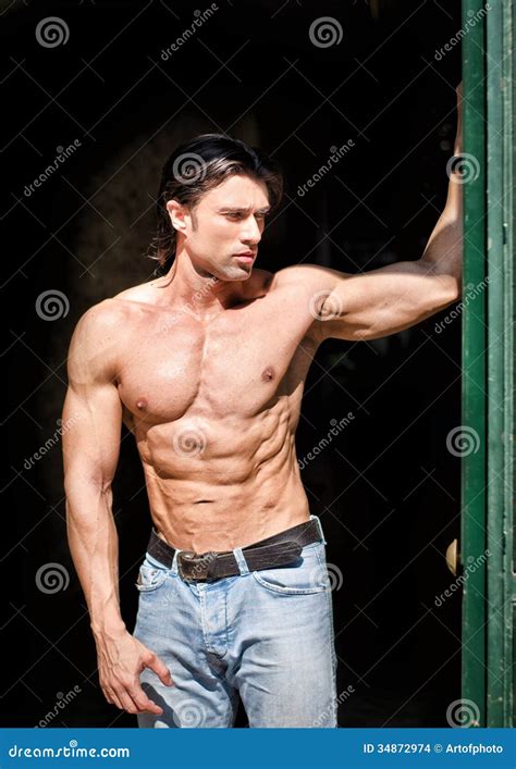 Handsome Muscular Man Shirtless Wearing Jeans Stock Photo Image Of