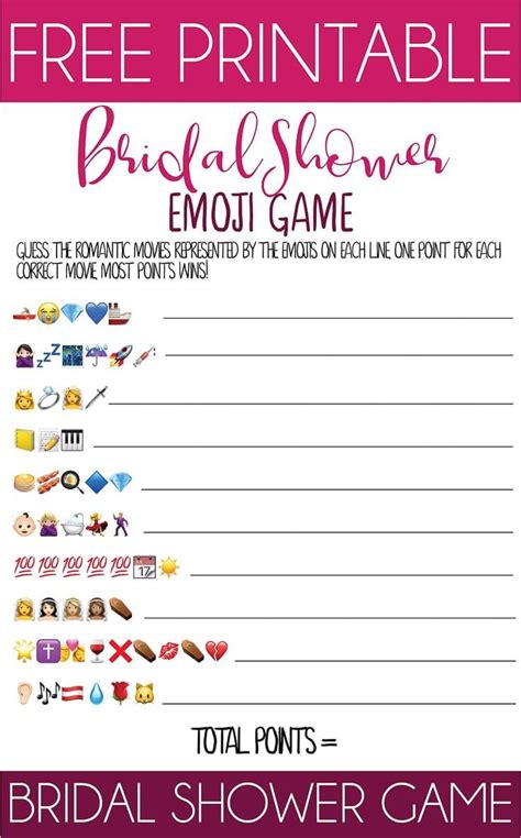 Free Printable Bridal Shower Emoji Game Free Bridal Shower Games