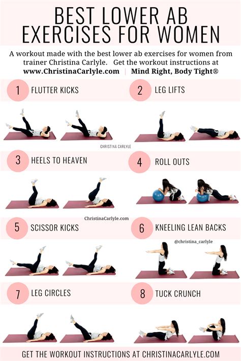 trainer christina carlyle doing 8 different exercises targeting the lower abs best ab workout