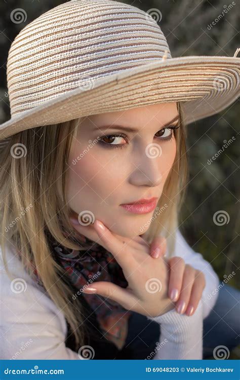 Portrait Of A Girl In A Ladies Hat Stock Image Image Of Lady Summer