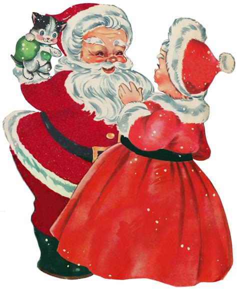 Santa & Mrs. Claus | Vintage christmas cards, Christmas prints, Vintage png image