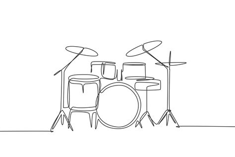 One Single Line Drawing Of Drum Band Set Percussion Music Instruments